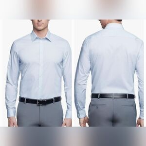 CALVIN KLEIN SLIM FIT PERFORMANCE NON-IRON DRESS SHIRT LIGHT BLUE 17.5